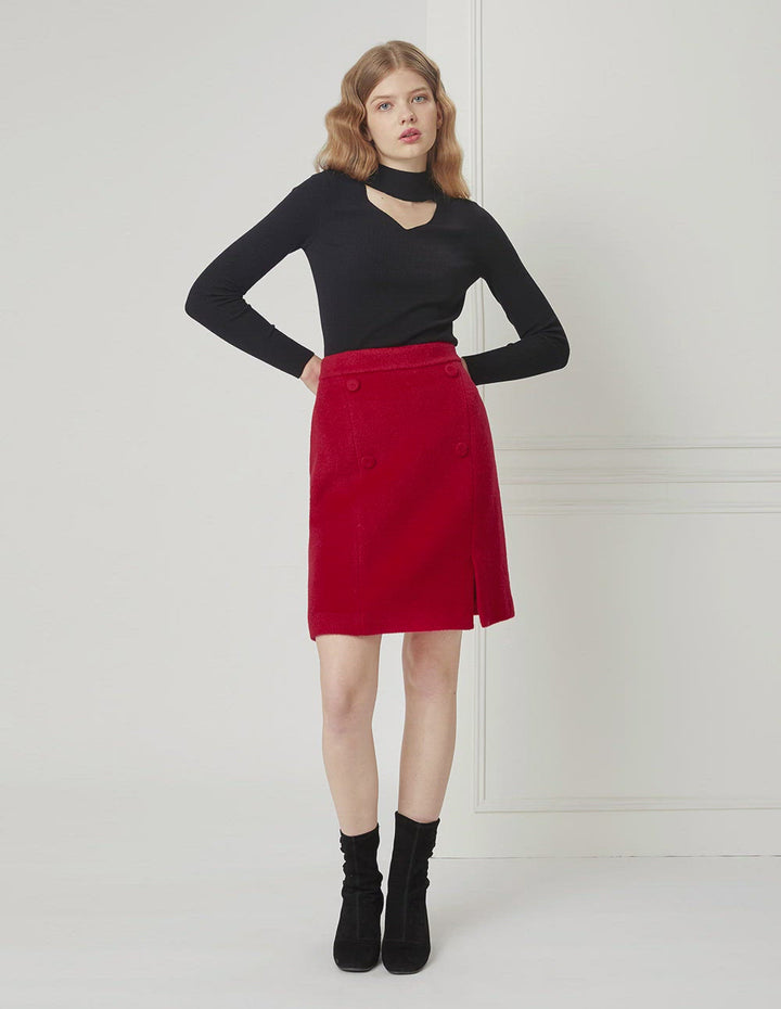 BORA AKSU Cherry Red Woollen Mini Skirt