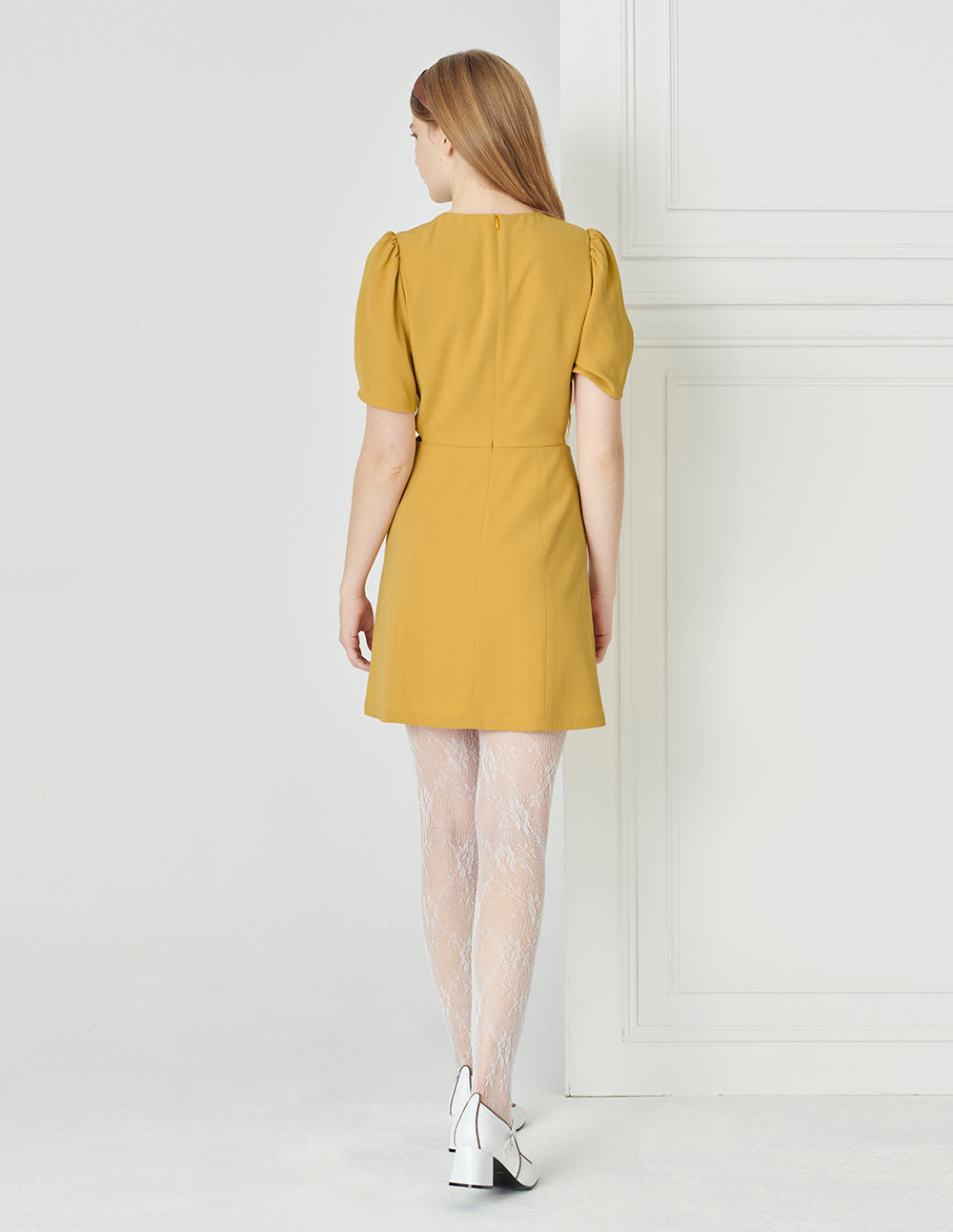 BORA AKSU Triacetate Puff Sleeve Sweet A-Line Dress