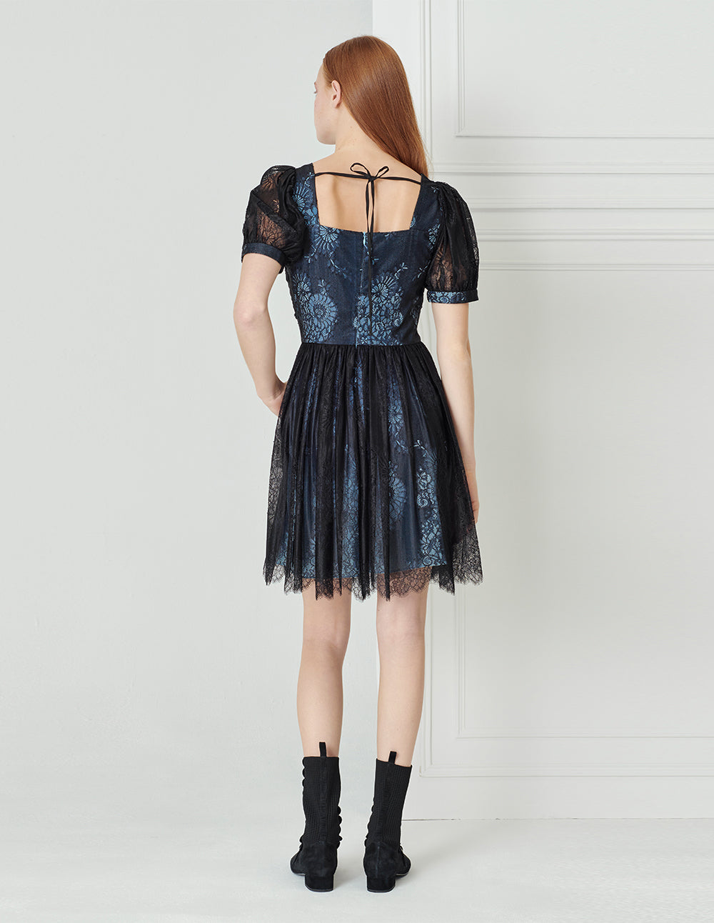 BORA AKSU French Lace Neck Pleated Dress