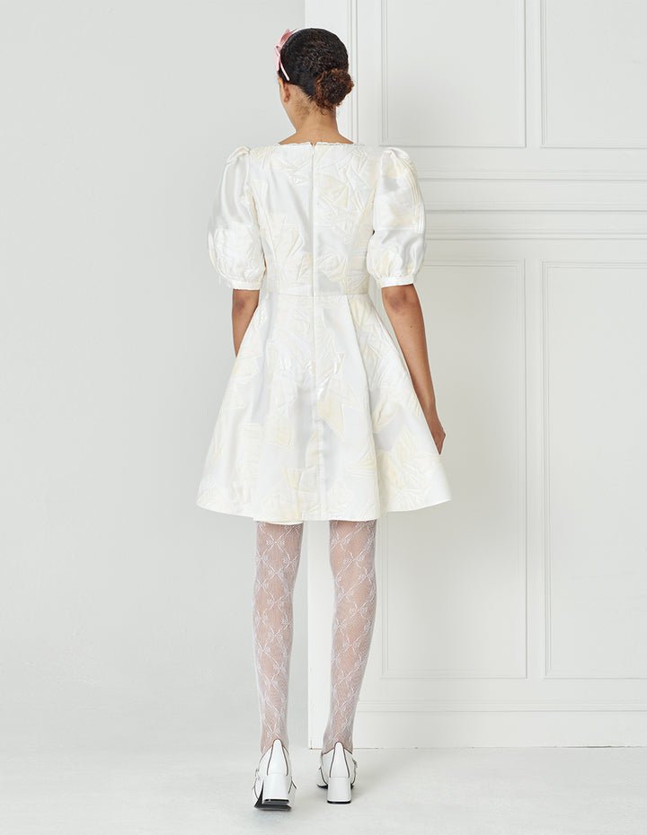 BORA AKSU French Vintage Square Neck Jacquard Dress