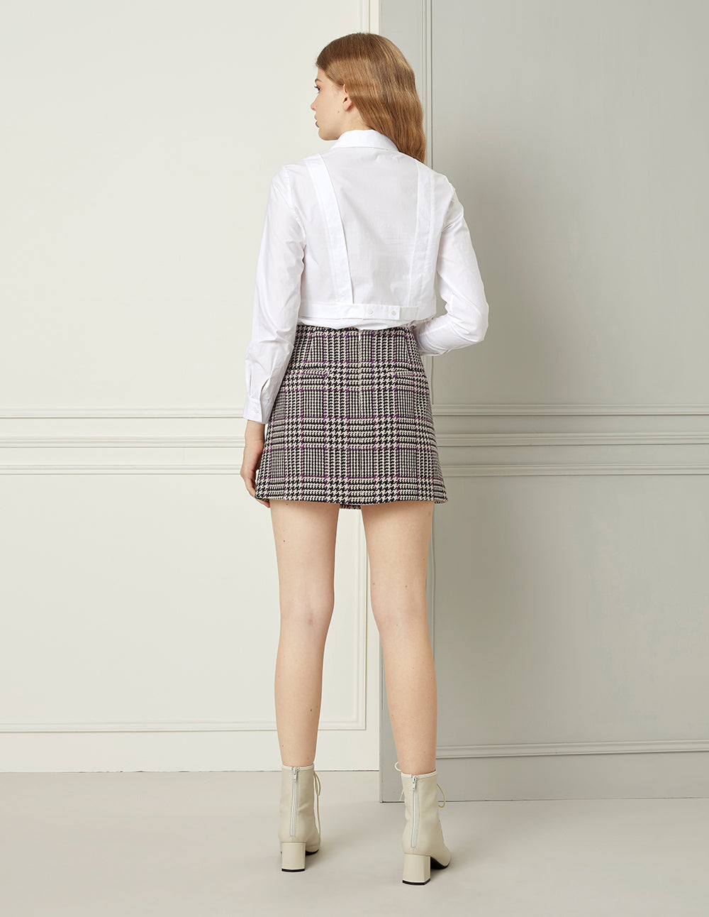 BORA AKSU Houndstooth Flap Pocket A-Line Mini Skirt