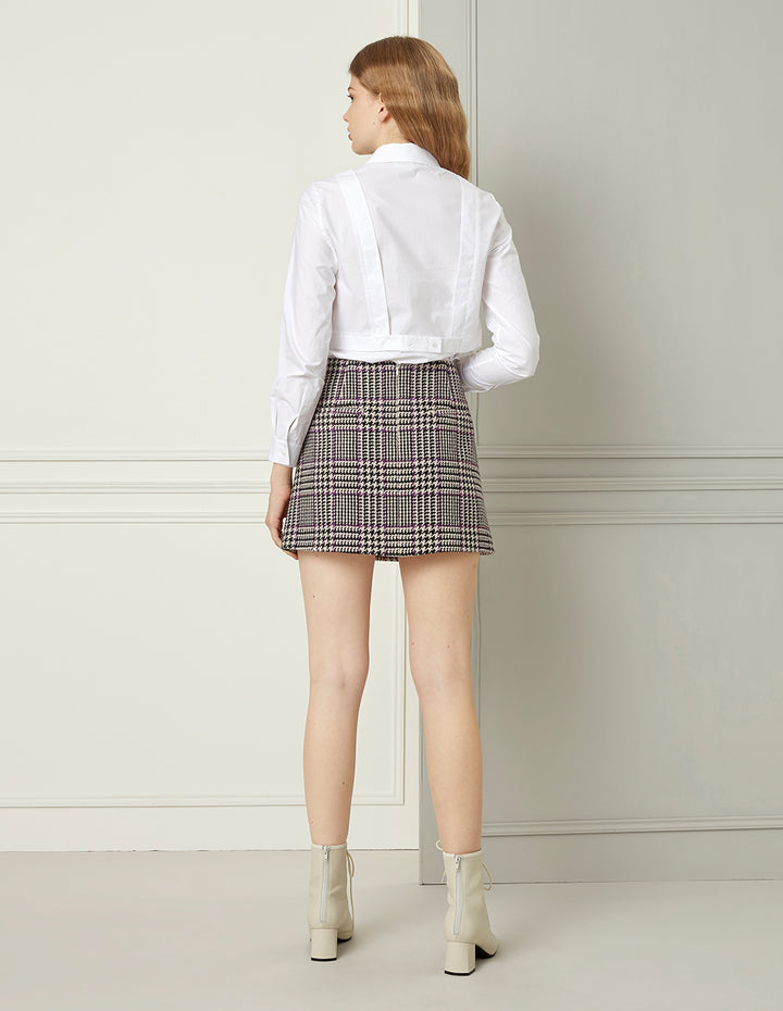 BORA AKSU Houndstooth Flap Pocket A-Line Mini Skirt
