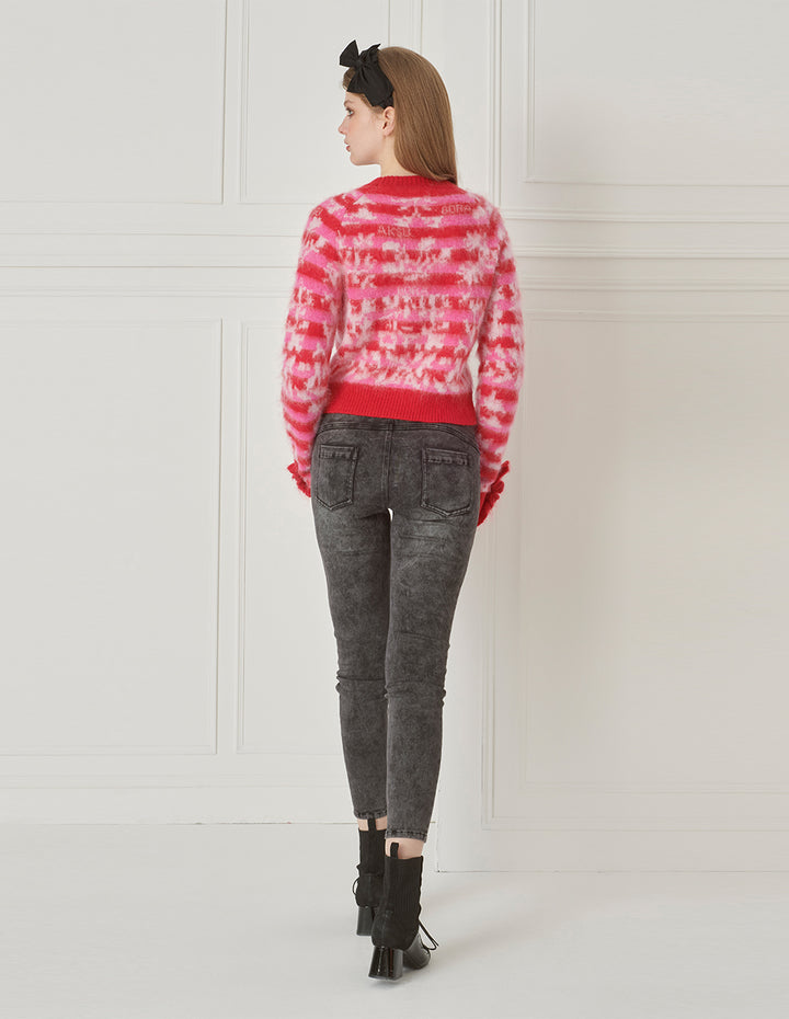 BORA AKSU Tricolor Jacquard Mohair-Blend Knitted Sweater