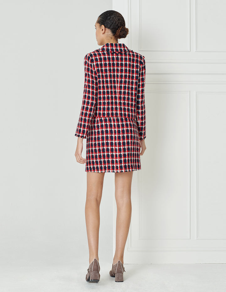 BORA AKSU Red And Blue Check Tweed Suit Skirt