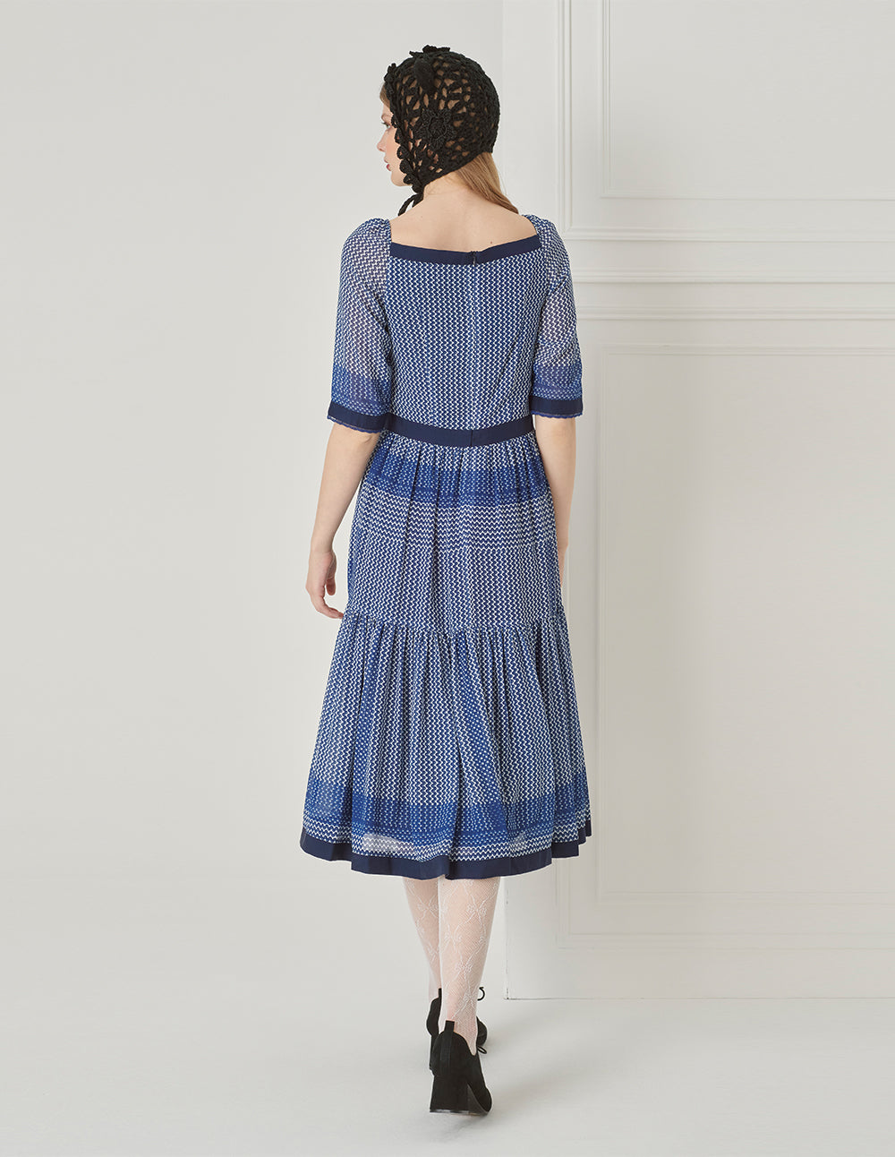 BORA AKSU Vintage Square Neck Puff Sleeve Polka Dot Print Dress