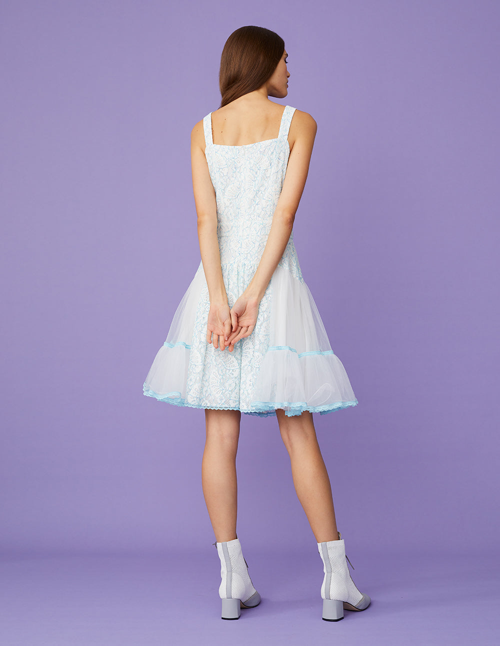 BORA AKSU Light Blue Lace And Tulle Mini Dress