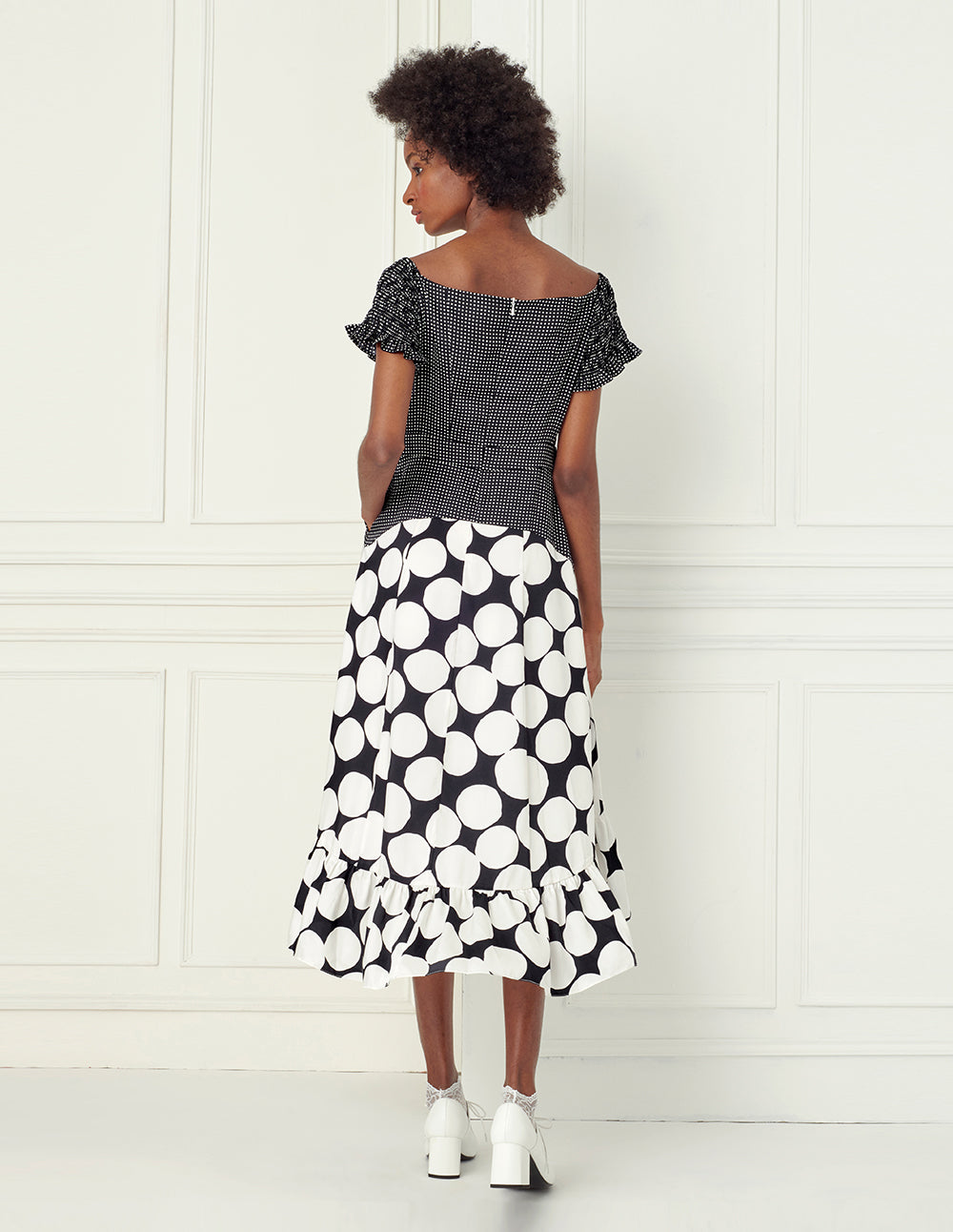 square neck check big polka dot dress BORA AKSU