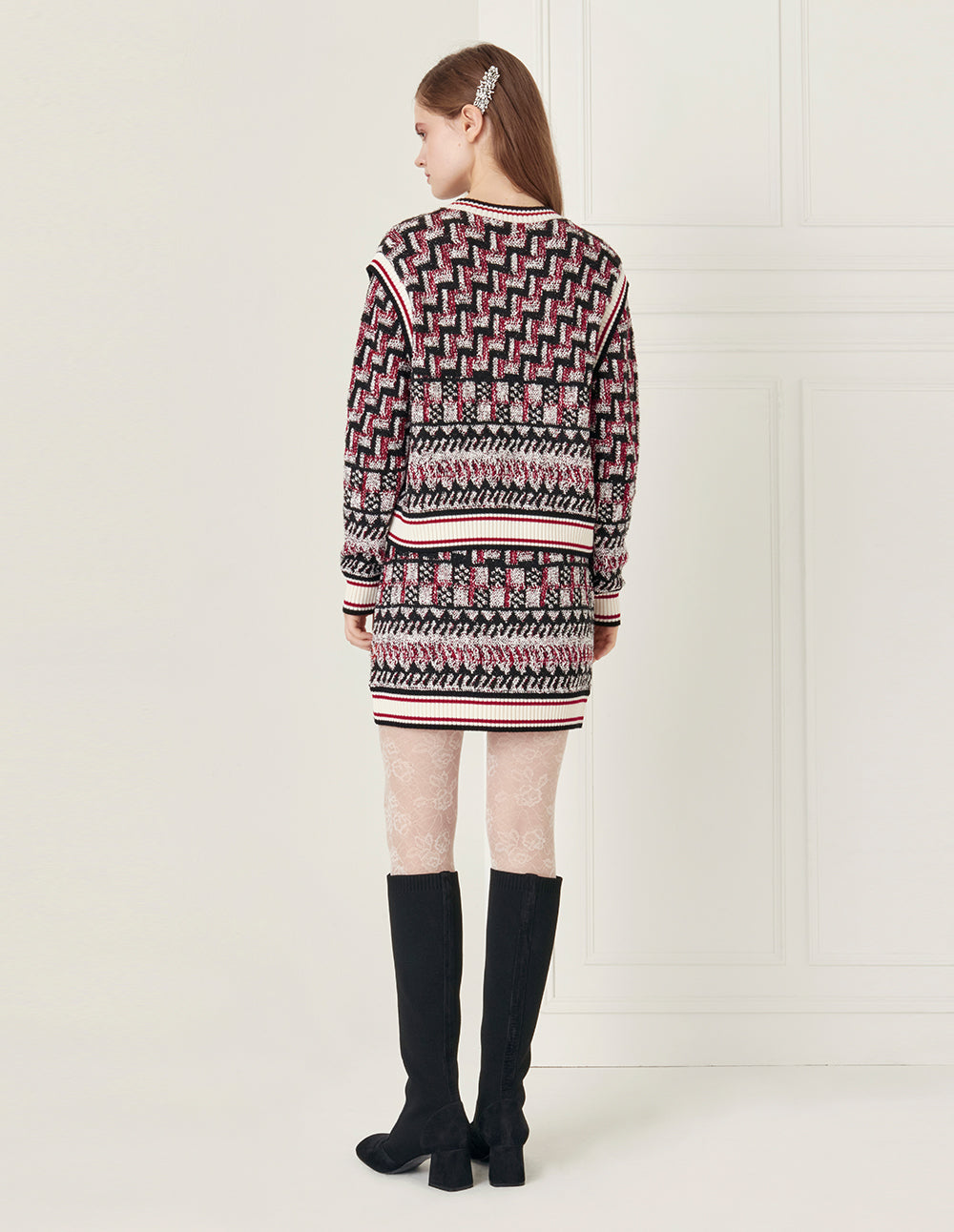 BORA AKSU Red And Black Contrast Color Knitted Skirt