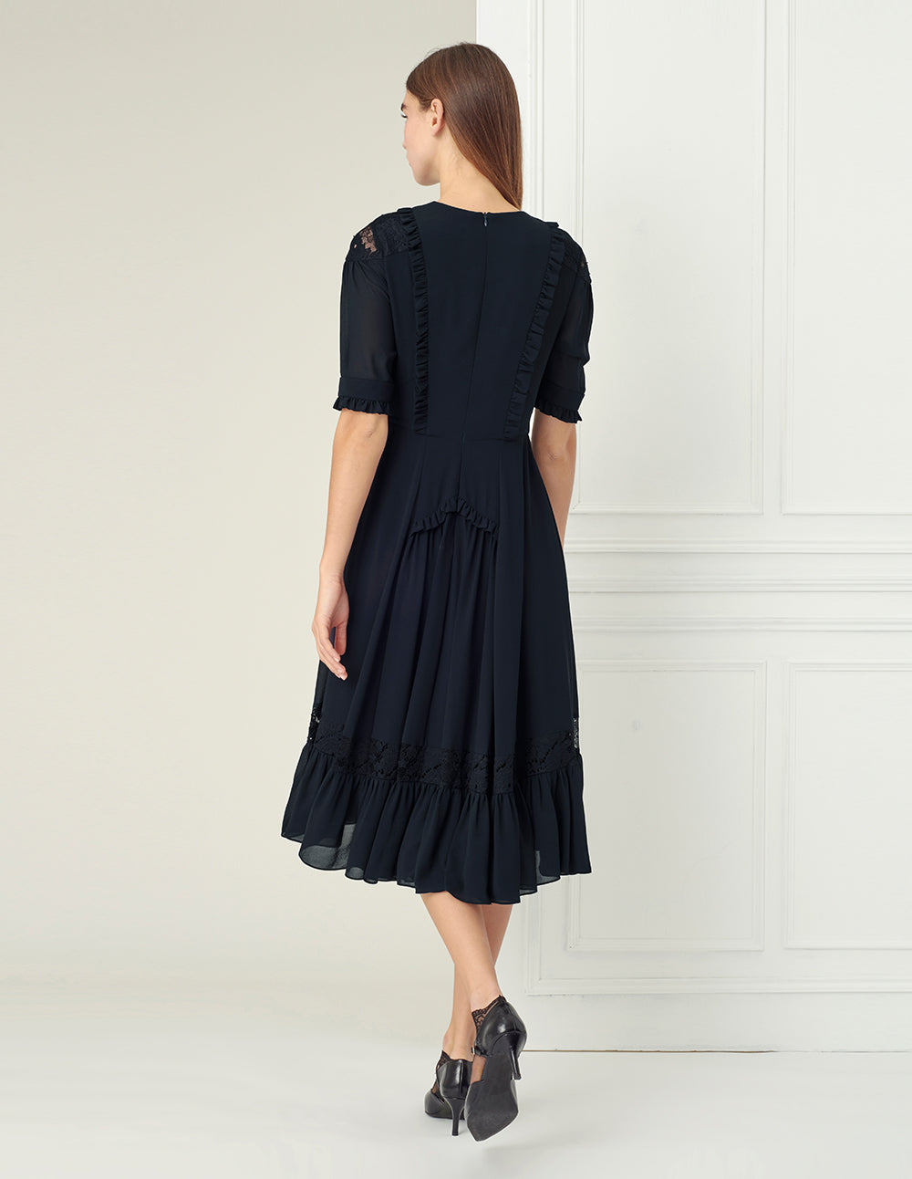 BORA AKSU Navy Blue Lace Stitching Dress