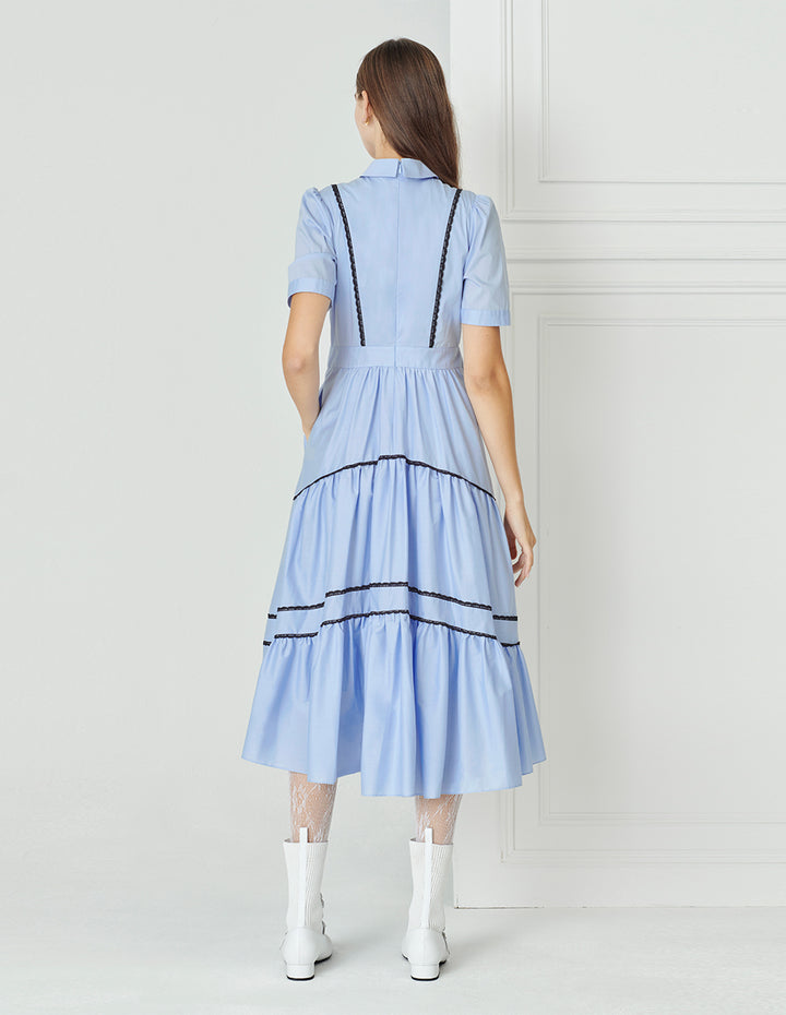 BORA AKSU French Sweet Color-Blocked Lace Formal Dress