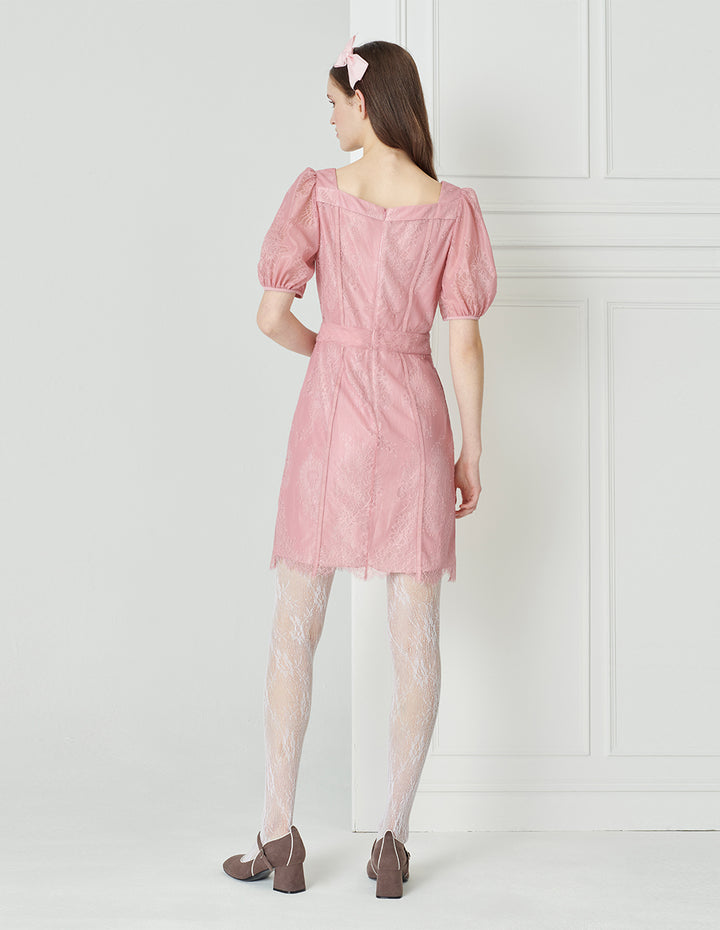 BORA AKSU Diamond Neck Slim Lace Dress