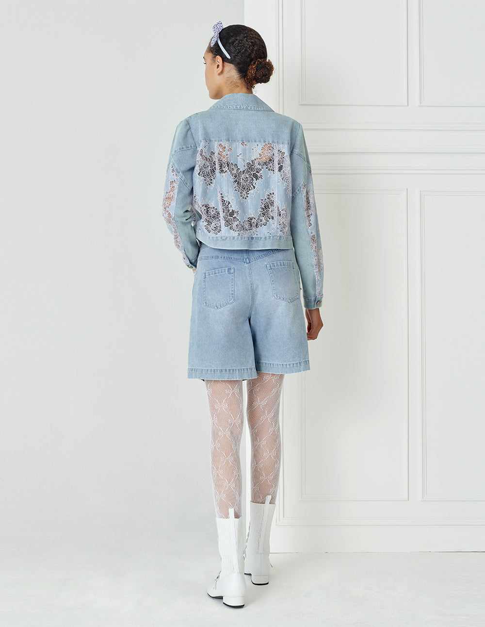 BORA AKSU Straight Cut Cropped White Wash Shorts