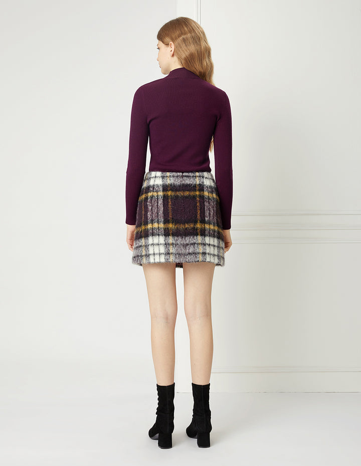 BORA AKSU Brown Check Simple A-Line Mini Skirt