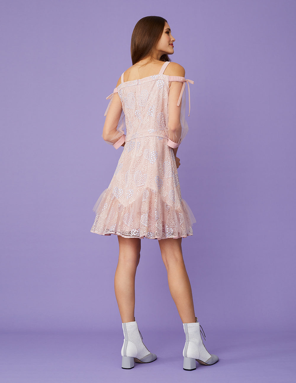 BORA AKSU Off-Shoulder Tulle Ruffle Mini Dress