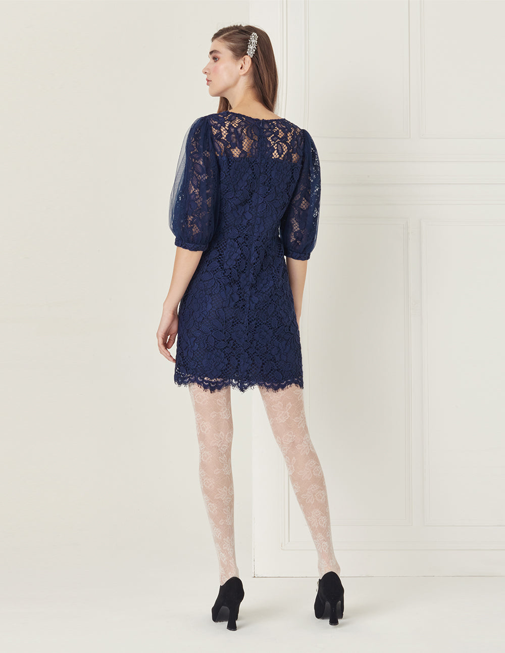 BORA AKSU V-Neck Shirred Tulle Mini Dress