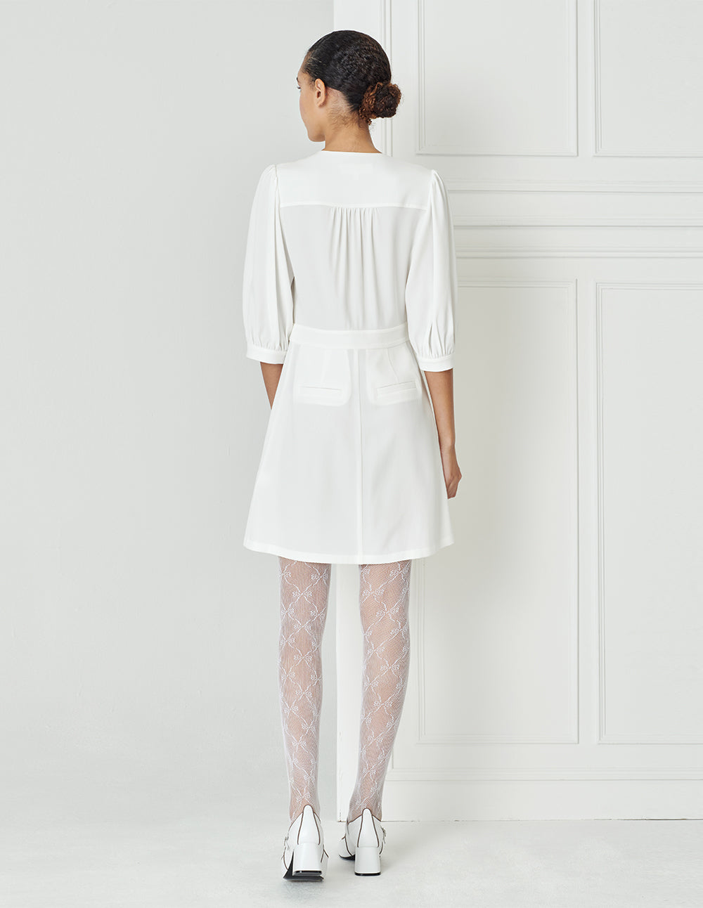 BORA AKSU Triacetate V-Neck Mid-Sleeve Dress