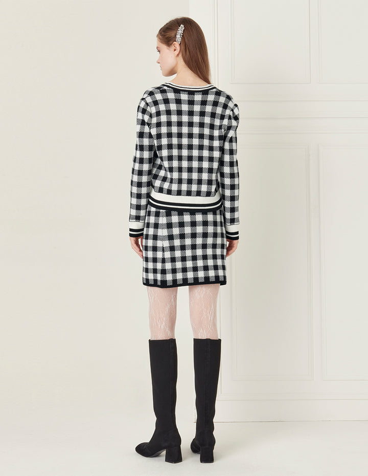 BORA AKSU Vintage Black and White Check Wool Knit Skirt