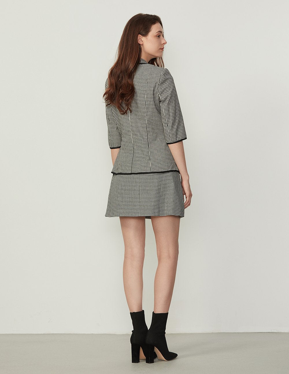 BORA AKSU Gingham Pattern Contrast Piped Slim Fit Mini Skirt