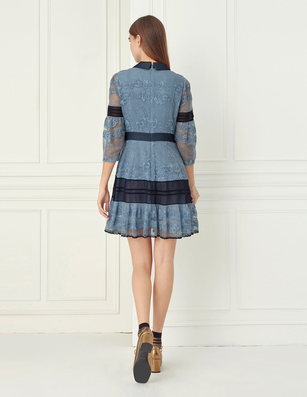 BORA AKSU Peter-Pan Collar Floral Lace Mini Mermaid Dress