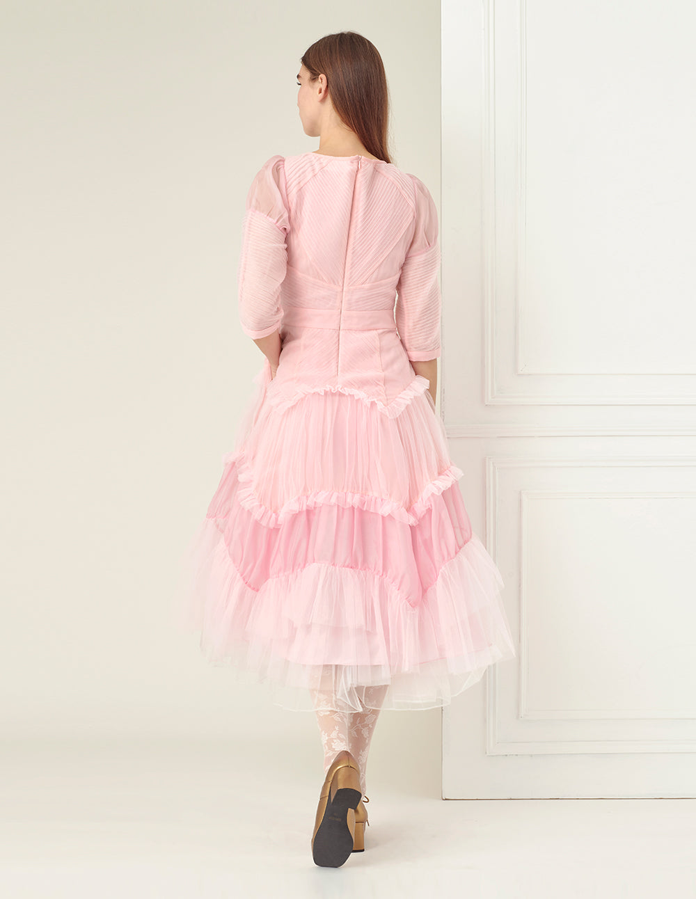 BORA AKSU Pintuck Detail Tulle Tier Dress