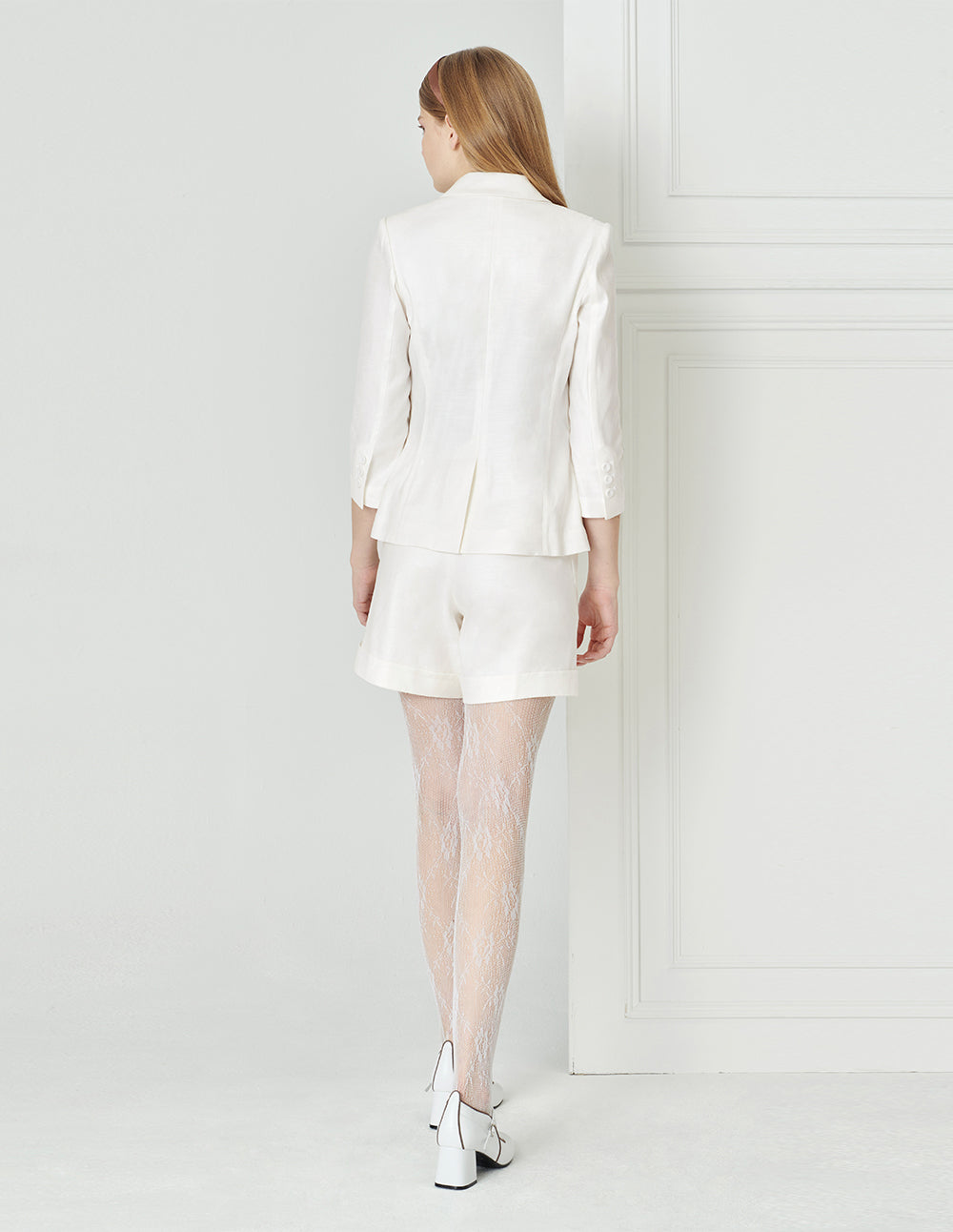 BORA AKSU Pure White Simple Linen Wide-Leg Suit Shorts