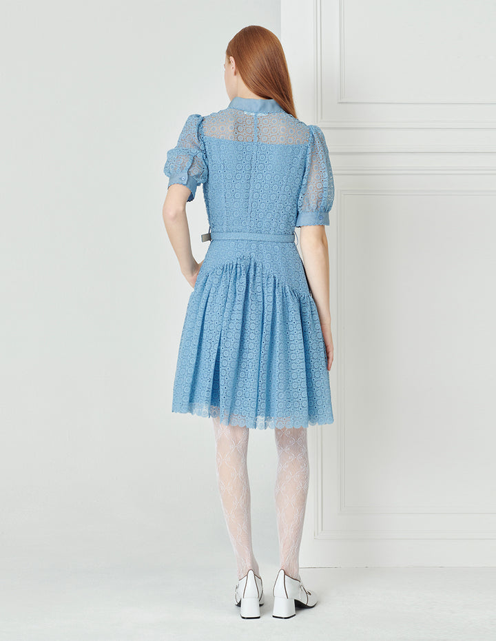 BORA AKSU Petal Trim Lace Pleated  Shirt Dress