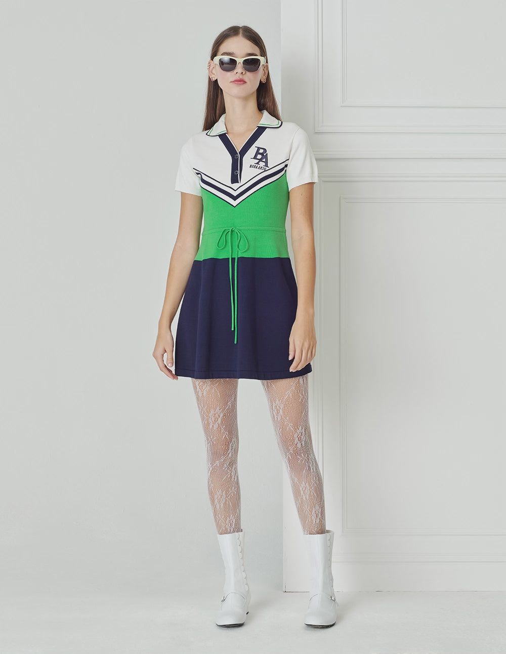 BORA AKSU Colour Block Polo Neck Knit Tie Dress
