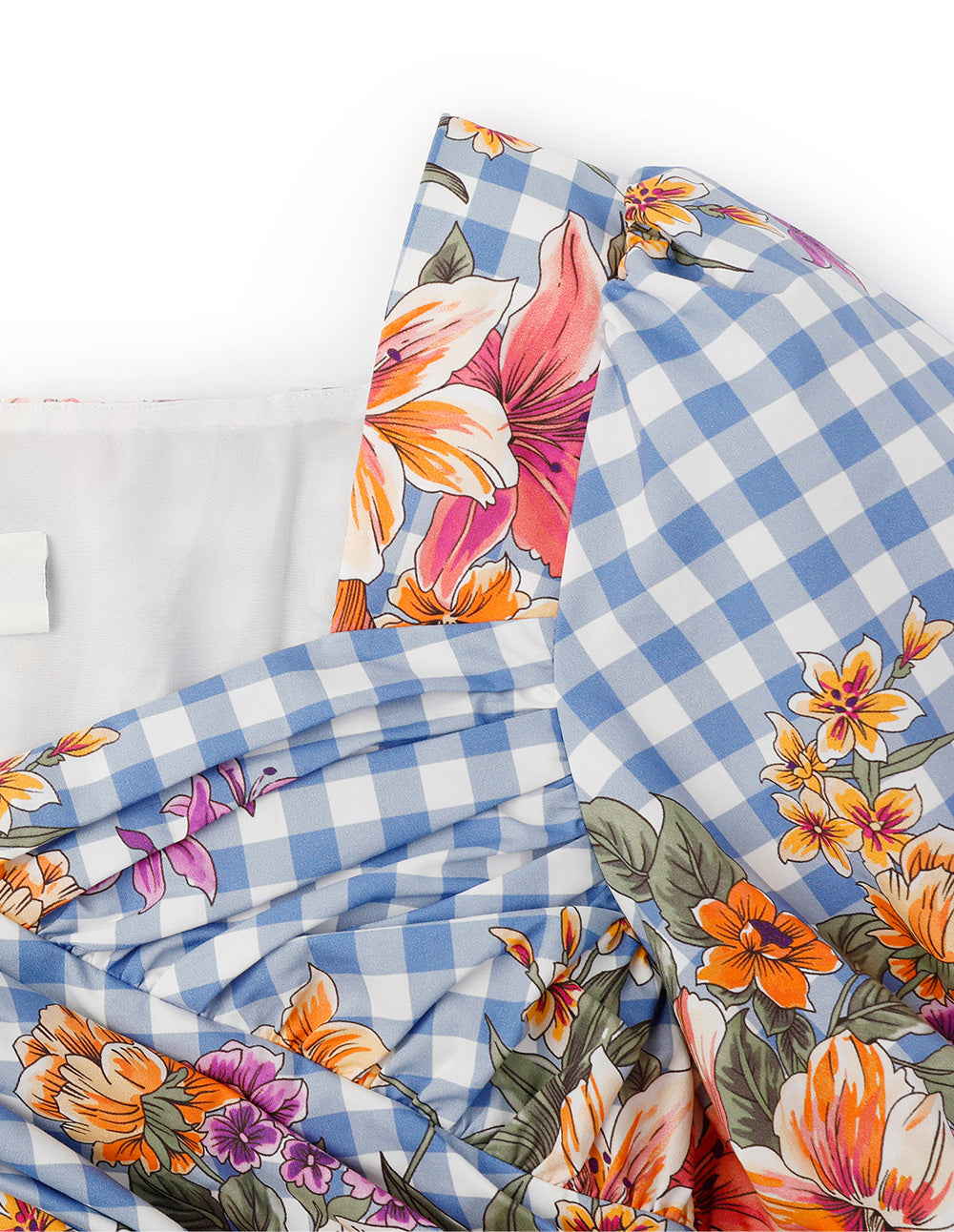 BORA AKSU Vintage Diamond Neck Pleated Print Top