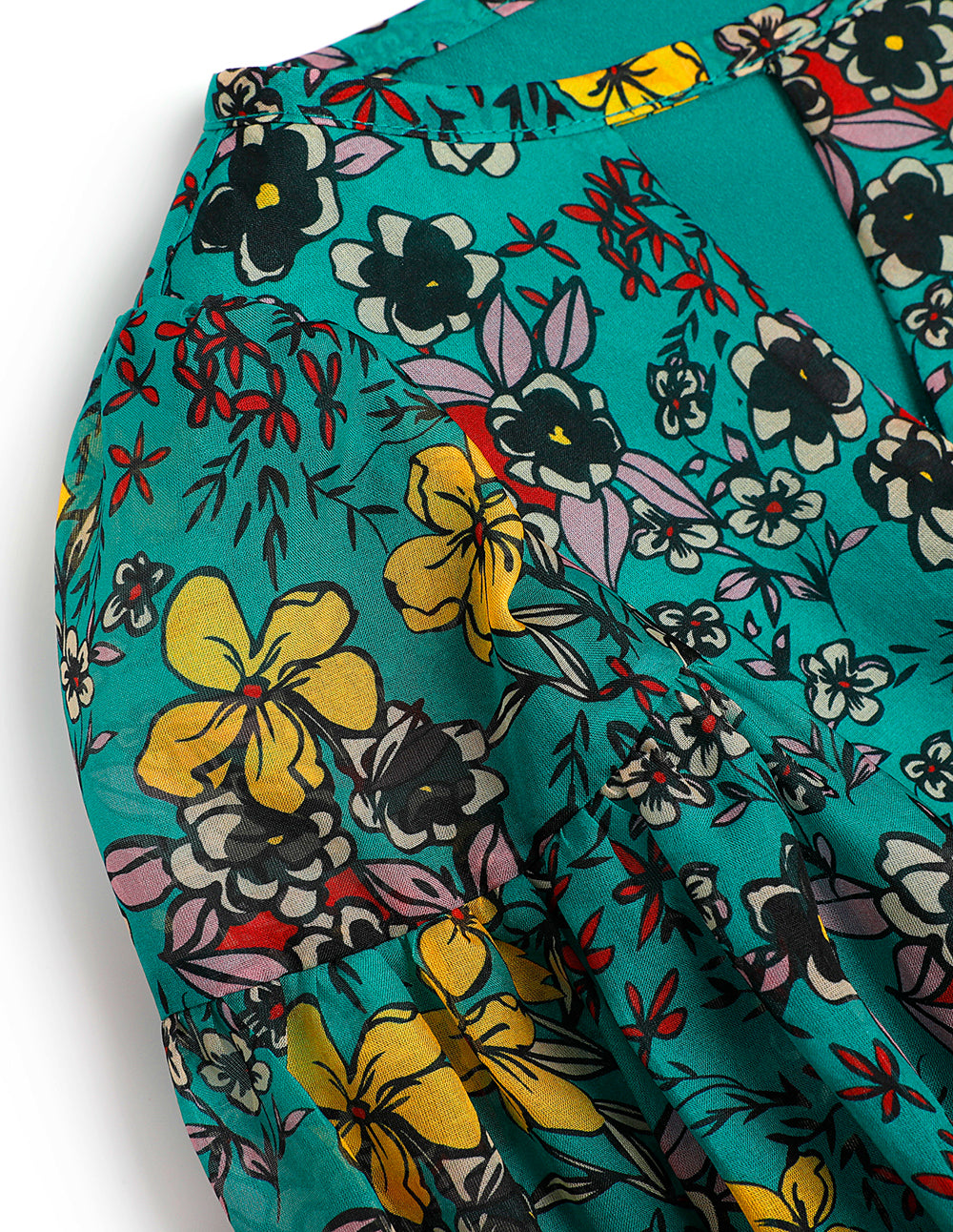 BORA AKSU Colourful Printed Silk Puff Sleeve Dress On Blue