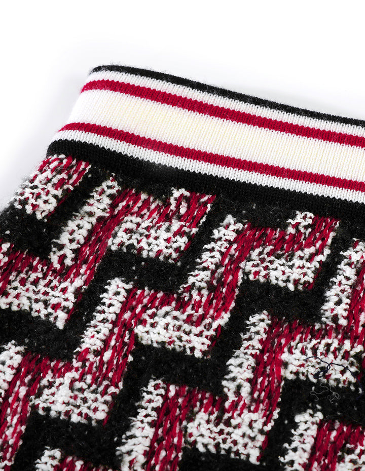BORA AKSU Red And Black Contrast Color Knitted Skirt