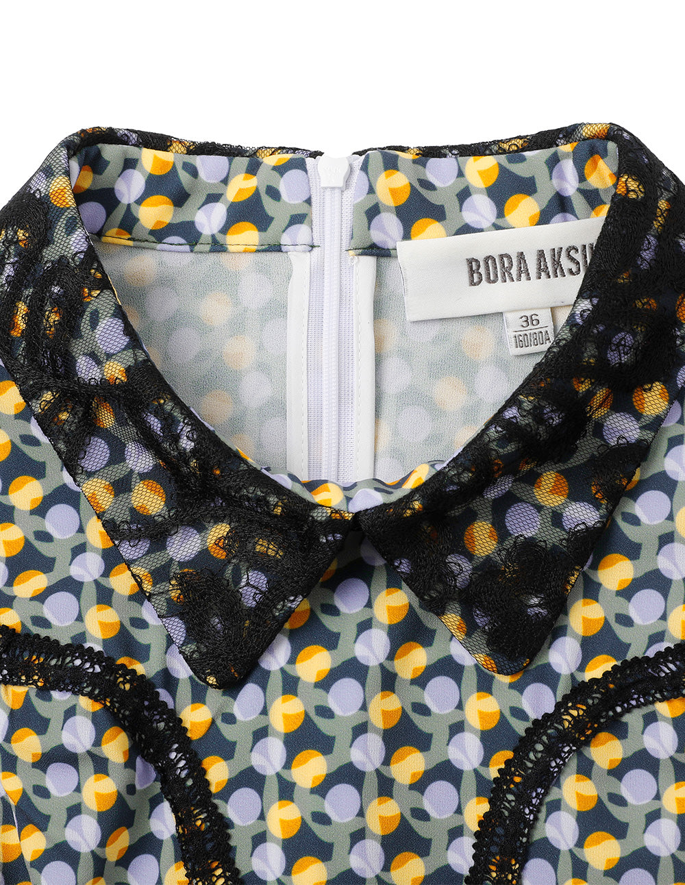 BORA AKSU Puff Sleeve Lace Patchwork Polka Dot Print Dress