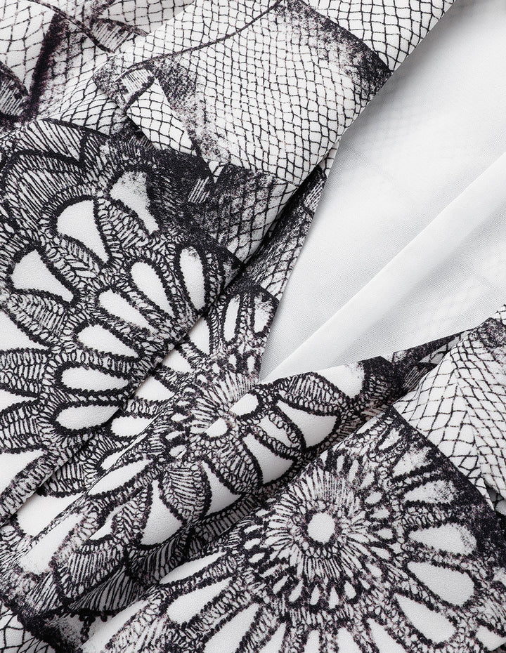 BORA AKSU Notched Lapel Puff Sleeve Abstract Print Long-Sleeved Dress