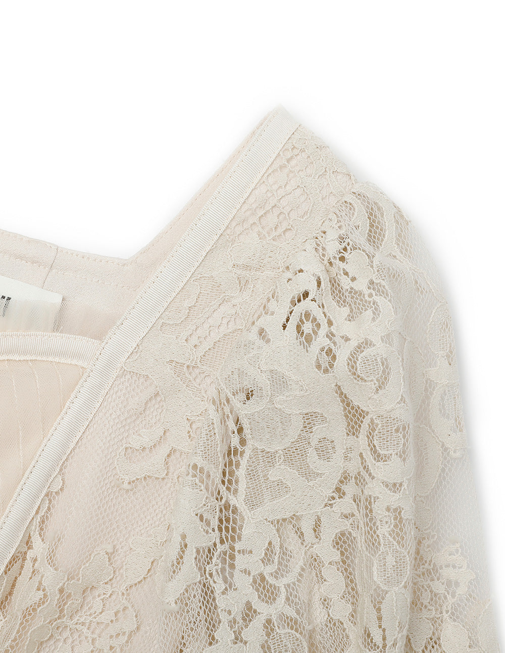 BORA AKSU French Vintage Puff Sleeve Diamond Collar Lace Dress