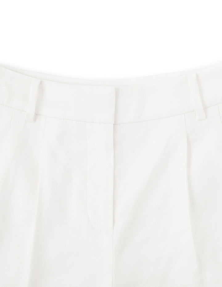 BORA AKSU Pure White Simple Linen Wide-Leg Suit Shorts