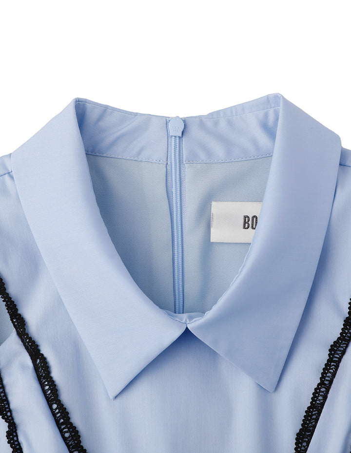 BORA AKSU French Sweet Color-Blocked Lace Formal Dress