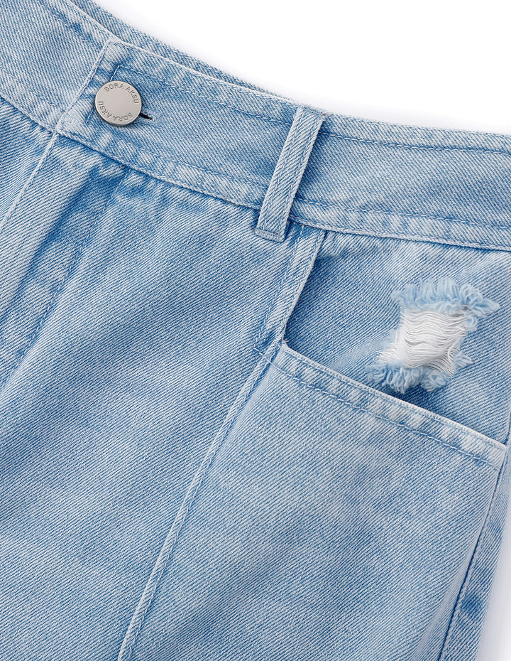 BORA AKSU Straight Cut Cropped White Wash Shorts