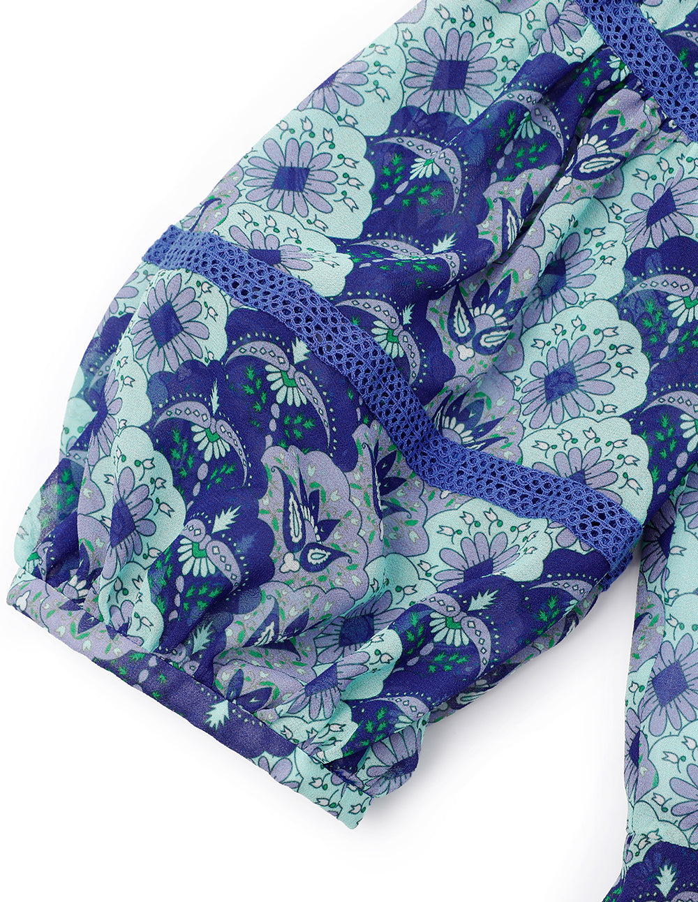 BORA AKSU Blue-Toned Japanese-Style Print Square-Neck Printed Pleated Dress