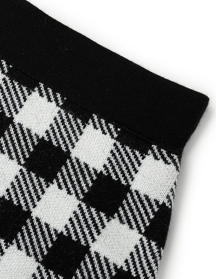 BORA AKSU Vintage Black and White Check Wool Knit Skirt