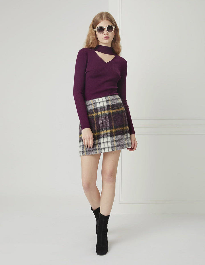 BORA AKSU Brown Check Simple A-Line Mini Skirt