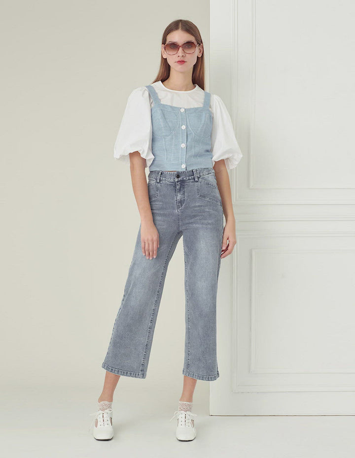 BORA AKSU Light blue twill denim suspenders