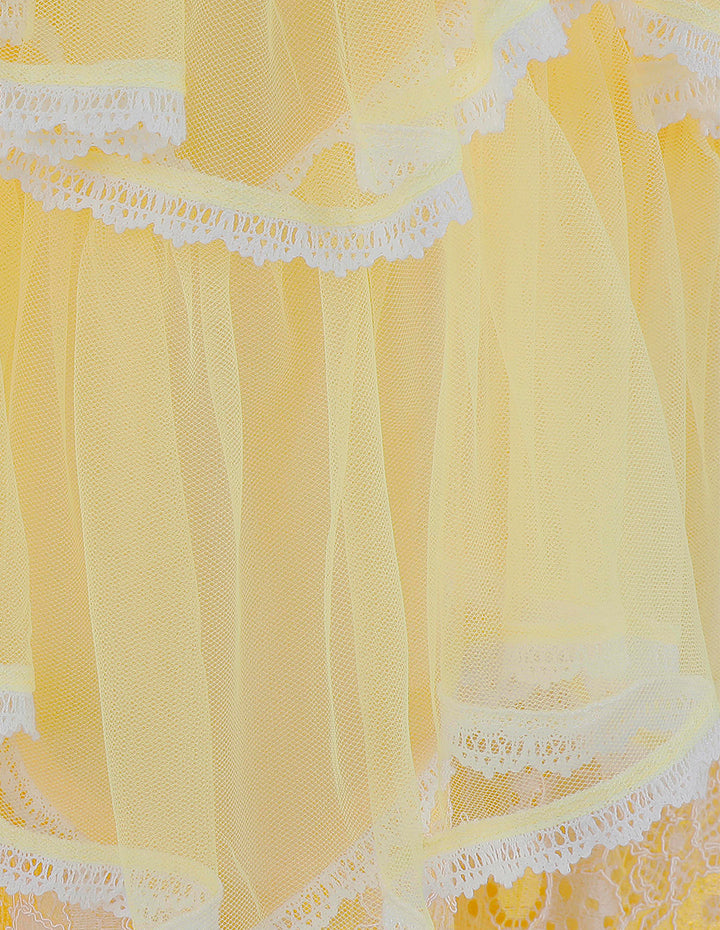 BORA AKSU Daffodil Mesh Ruffled Lace Mid-Sleeve Long Dress