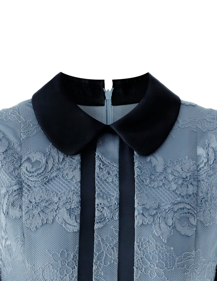 BORA AKSU Peter-Pan Collar Floral Lace Mini Mermaid Dress