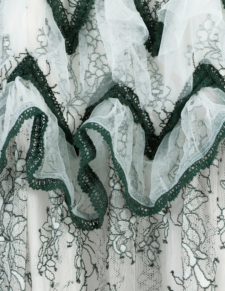 BORA AKSU Lace-Trimmed Floral Lace Square Neck Midi Dress