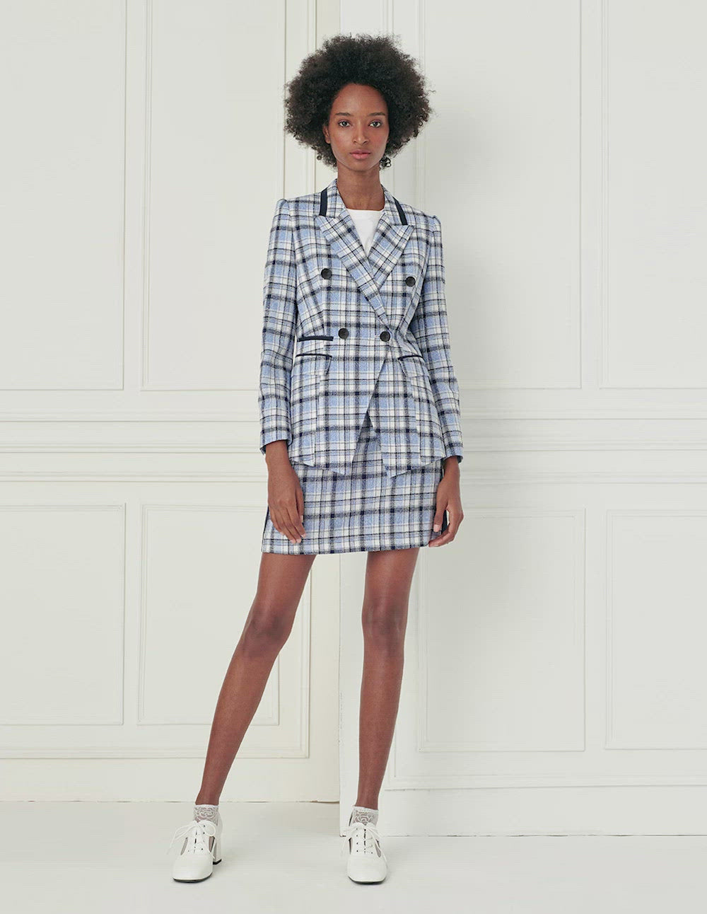 BORA AKSU Tartan check side contrast point mini skirt