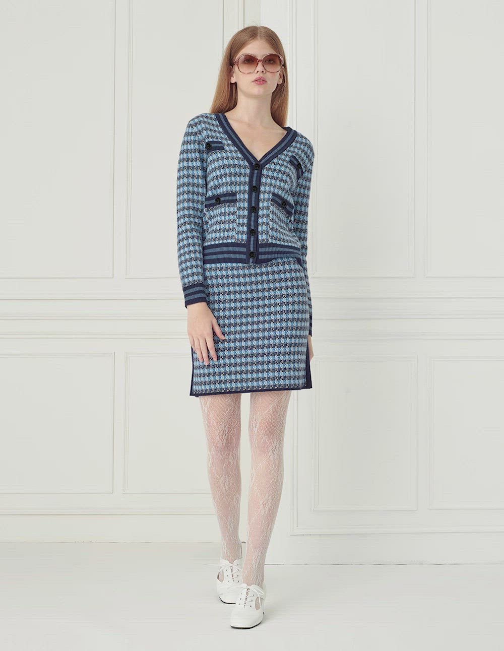 BORA AKSU Blue Tweed Textured Mini Skirt